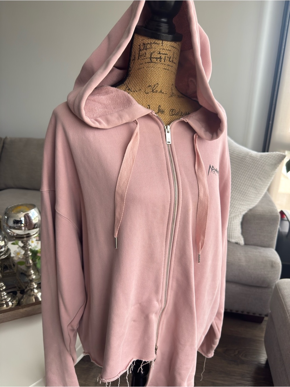 BTS ARMY Women's Dusty Pink Zip Hoodie with Hood and Drawstrings - Picture 3 of 14